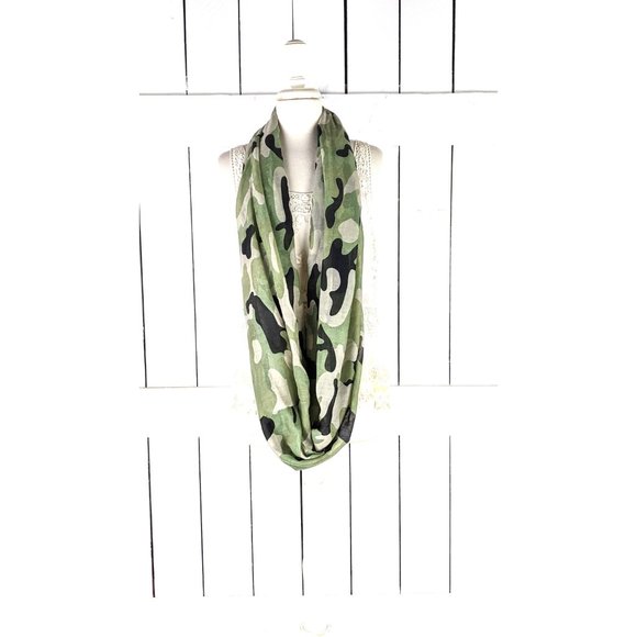 Army green camouflage sheer wide oversized gauzy  infinity scarf - Picture 2 of 4